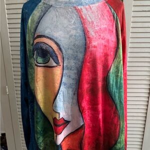Colorful Abstract Face Print Top